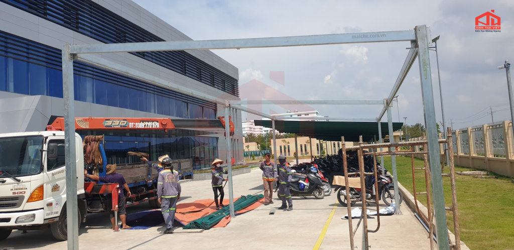 Mái che xếp di động bãi xe công ty Fortunate - Tây Ninh