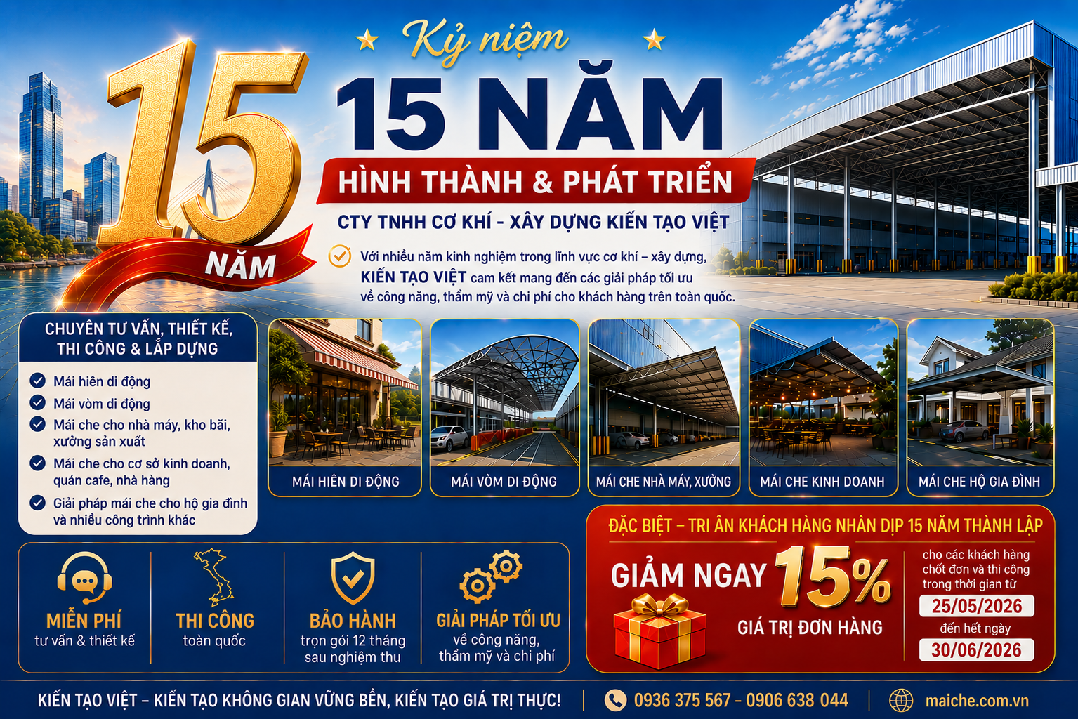 KIẾN TẠO VIỆT KỶ NIỆM 15 NĂM HÌNH THÀNH & PHÁT TRIỂN – TRI ÂN KHÁCH HÀNG, GIẢM NGAY 15% CHO MỌI ĐƠN HÀNG