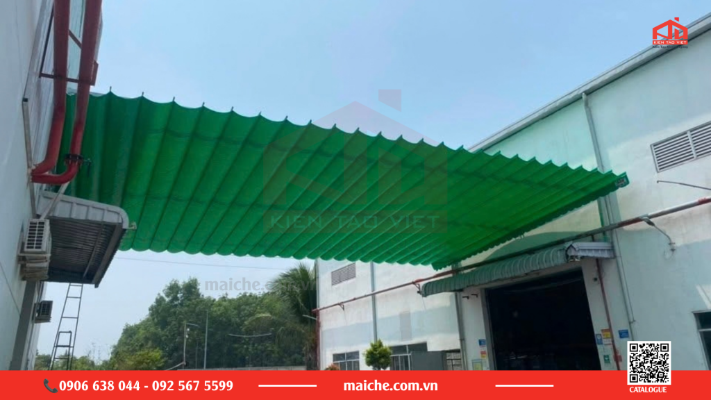 Mái xếp lượn sóng di động che nắng mưa linh hoạt.