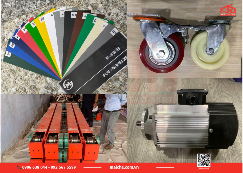 Cấu tạo vật liệu mái che di động gồm bạt PVC, khung thép, ray trượt và motor tự động.