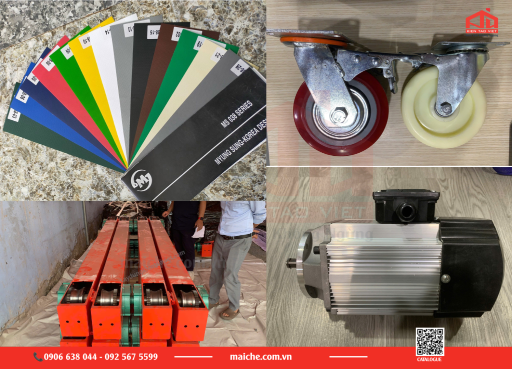 Vật liệu bạt PVC khung thép ray trượt bánh xe và motor mái che di động.