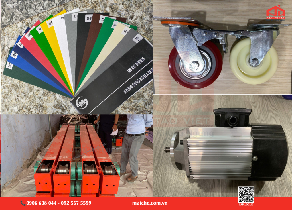 Chi tiết bạt PVC khung thép bánh xe ray trượt và motor mái che di động. 