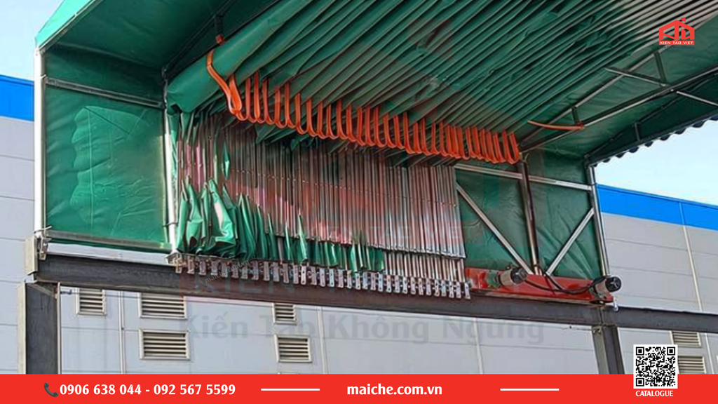 Dầm biên chuyển động mái che di động và tổng quan hệ thống mái che di động chạy ray trên.